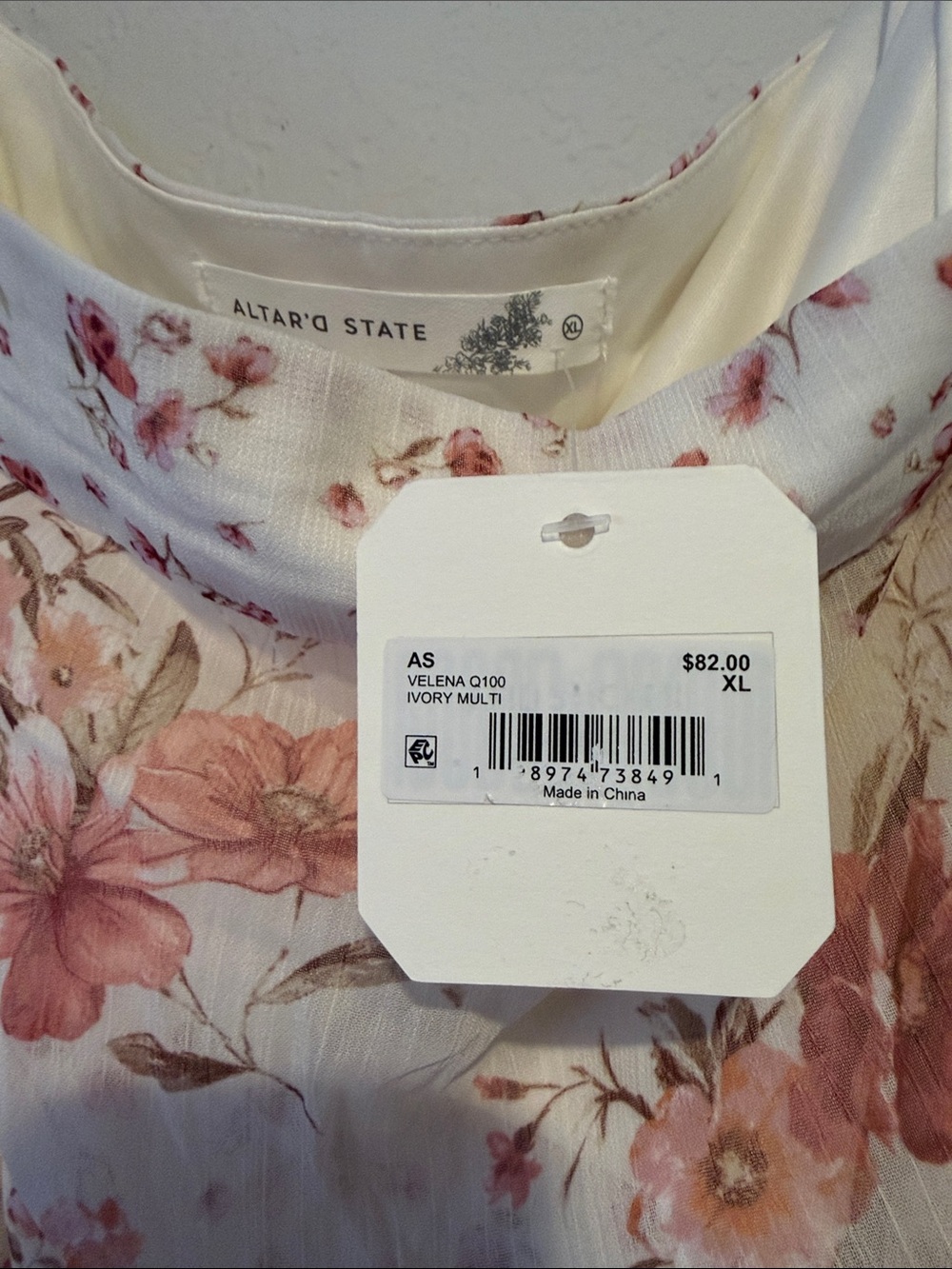 Altar'd State Cream Maxi Skirt with Pink Floral Pattern and Ruffles - Picture 3 of 4
